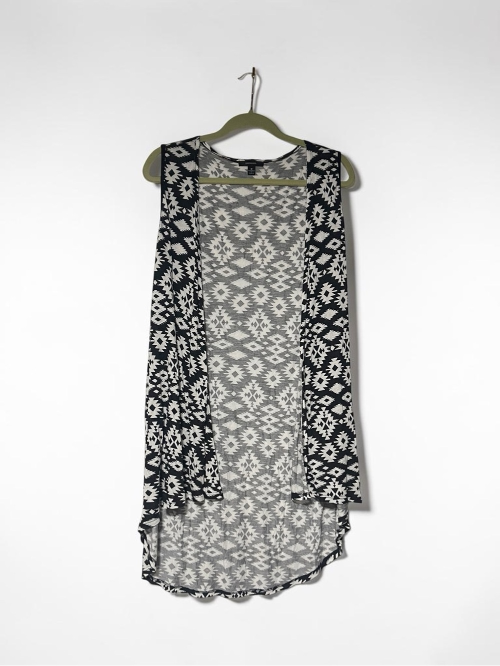 Espresso Black & White Aztec High-Low Open Vest Dress